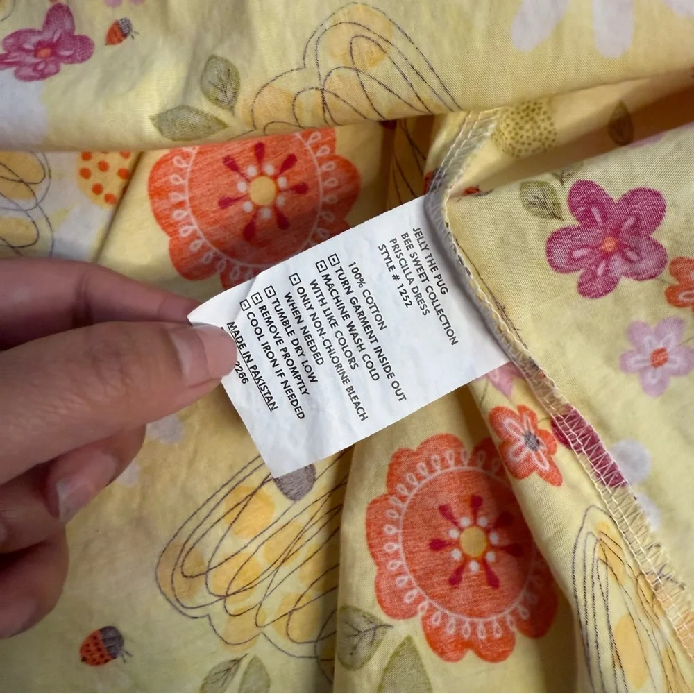 Jelly The Pug Bee Floral Honey House Pattern Yellow Dress
